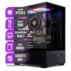 PC Gamer Mancer, AMD Ryzen 5 5600GT, Vega 7, 16GB DDR4, SSD 480GB, Fonte 400W 80 Plus